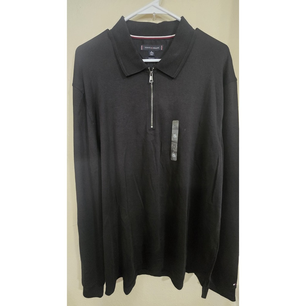 black XL long-sleeve quarter-zip polo shirt by Tommy Hilfiger in a men's